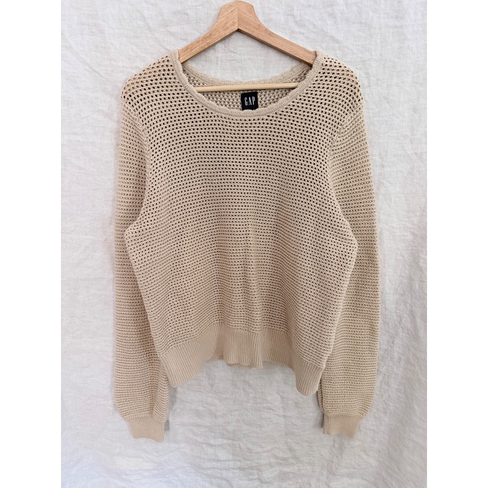 Gap Sweater Womens Beige Open Knit Crochet Cotton Long Sleeve XL